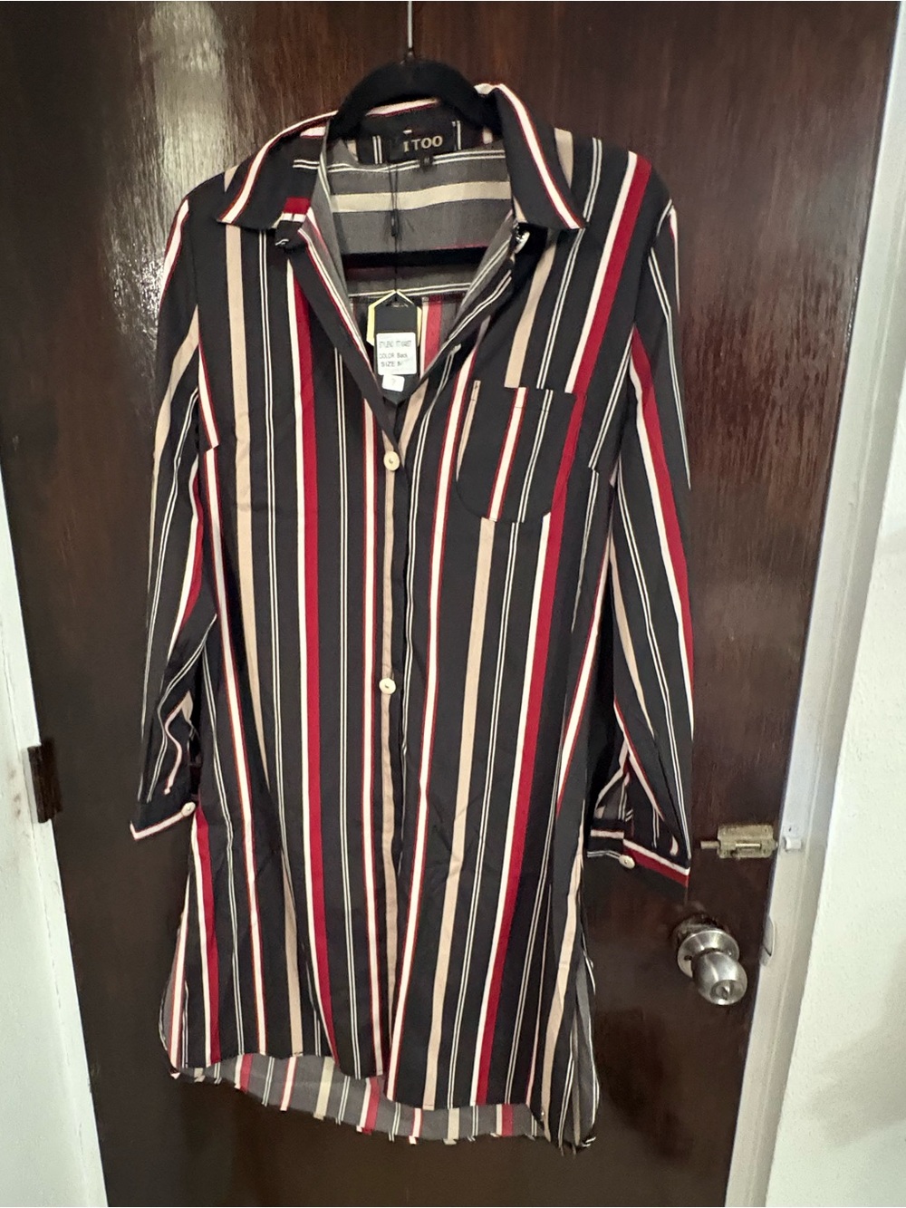 NWT Striped Mini Shirt Dress in Black and Red. Boutique Piece. Size Medium.